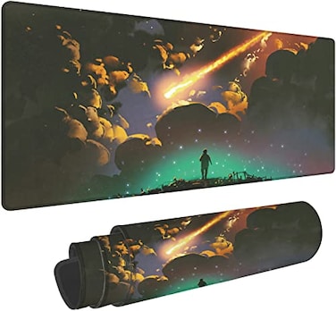 Hanazaoa Boy Looking Meteor in Colorful Sky Gaming Mouse Pad XL Desk Mat Extended NonSlip Laptop Computer Keyboard Mouse Pad for Office Home 315x118 Inch