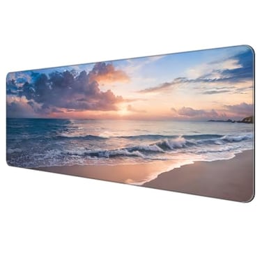 Dynippy Thin Extended Gaming Mouse Pad with Stitched Edges Large Mousepad Long XXL Keyboard and Mouse pad Desk Mat for Gaming Office Home Galaxy Space Beach