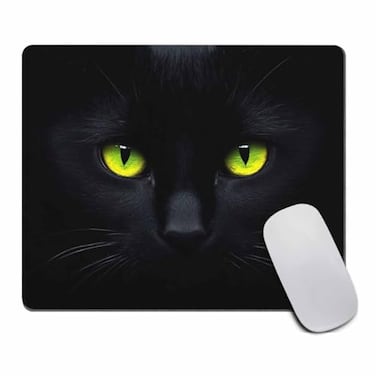 Amcove Gaming Mouse Pad Custom Black Cat on Black Background with Bright Yellow Eyes Mouse pad 95 X 79 Inch 240mmX200mmX3mm