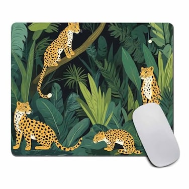 Amcove Mouse pad Leopard Mousepad Plants Office Decor for Women Men Desk Accessories Leopards and Tropical Leaves Mousepad Present for Coworker