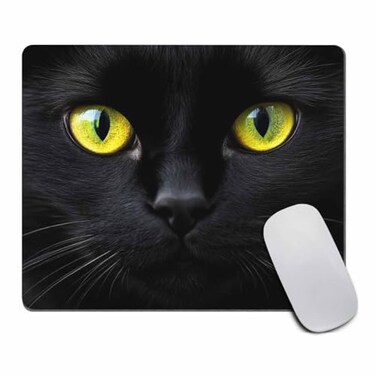 Amcove Mousepad with Cute Black Cat Face Desk Accessories Mousepad Cute Desk Decor Mousepad Funny Cat Print Black Mousepad Office Decor