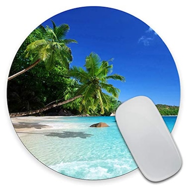 Amcove Tropical Paradise Sunshine Beach Coast Sea Palm Trees MousepadCustom Round Mouse Pad 79 x 79 x 012 Inch