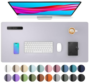 Aothia Large PU Leather Desk Pad Protector NonSlip Mouse Pad Writing Mat for OfficeHome Waterproof Easy to Clean 236 x 137 Smoky Lavender