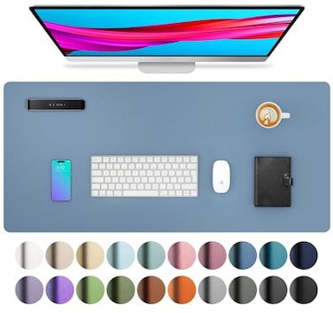 Aothia Leather Desk Pad Protector Large Mouse Pad Office Desk Mat NonSlip PU Leather Desk Blotter Laptop Desk Pad Waterproof Desk Writing Pad for Office and Home Denim Blue 236 x 137
