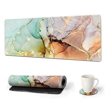 ARTSO ArtSo Large Gaming Mouse Pad Extended Desk Pad XL Keyboard Mat Long Mousepad Decor Writing Pad 315x118inch Non Slip Rubber Base with Stitched Edges for Work Game Abstract Art Marble