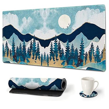 ARTSO ArtSo Large Gaming Mouse Pad Extended Desk Pad XL Keyboard Mat Long Mousepad Decor Writing Pad 315x157inch Non Slip Rubber Base with Stitched Edges for Work Game Abstract Mountain