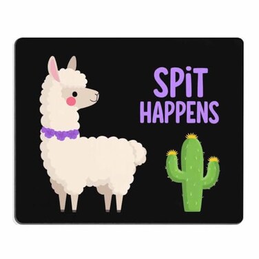 pingpi Cute Llamas Alpaca with Cactus Hand Drawn Cartoon Mouse pad with Lettering Quote Spit Happens