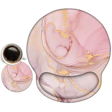 DINKY Dinky Ergonomic Mouse Pads Cute Mouse Pad with Wrist Rest Support Gel NonSlip PU Base Mouse Mat with Memory Foam for Home Office and Gaming Easy Typing Pain Relief Pretty Gold Pink