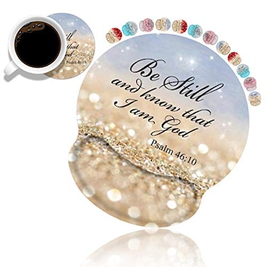 BWOOLL Ergonomic Mouse Pad Wrist Support and Coasters Set Gaming Mouse Pad with Lycra Cloth NonSlip PU Base for Computer Laptop Home Office Rainbow Glitter Christian Quote Bible Verse Psalm 4610