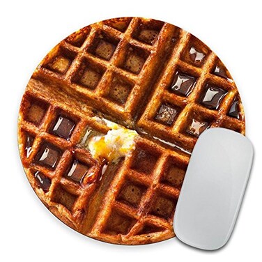 pingpi Giant Waffle with Melted Butter and Syrup Circle Mouse Pad Mousepad Funny Coworker Present Teacher Present Realistic Food Breakfast