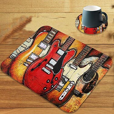 Gorzzt Gaming Mouse Pad Tapestry Guitar Customized Designs NonSlip Rubber Base Gaming Mouse Pads and Coaster Set Suitable for Office Computers and notebooks Ideal for Working Or Game