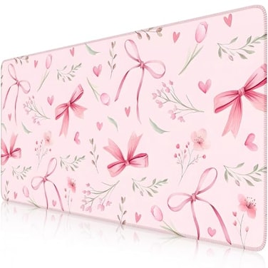 HAOCOO Pink Coquette Desk Mat Cute Large Mouse Pad for Keyboard NonSlip Waterproof Desk Pad Office Desktop Mat with Stitched Edges Desk Decor for Women Office Aesthetics