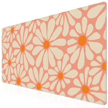 iCasso Desk Mat Desk Matt for Desktop Cute Desk Pad Mat XXL Large Mouse Pad for Desk AntiSlip Big Mousepad with Stitched Edges Keyboard Pad Mouse Mat for Computer Work Gaming Orange Floral