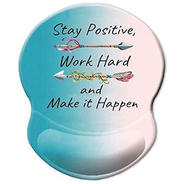 ITNRSIIET Ergonomic Mouse Pad with Gel Wrist Rest Support NonSlip PU Base Stay Positive Work Hard and Make It Happen Inspirational Quote Cute Small Mouse Pad Pain Relief 87 x 72 inches