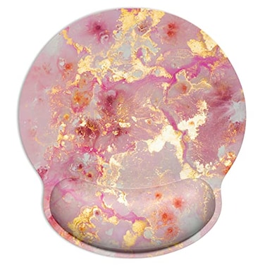 ITNRSIIET Ergonomic Mouse Pad with Wrist Support Wrist Rest Smooth Surface NonSlip Rubber Base Comfortable Office Supplies Pain Relief 98 x 91 inches Pink Gold Abstract