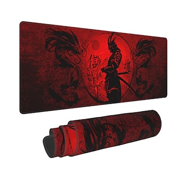 Gianlaima Japanese Samurai Cool Anime Red and Black Dragon Mouse Pad XL Extended Desk Mat Non Slip Rubber Base Stitched Edge Gaming Pc Desktop Large Mice Pad315 x 118 Inch
