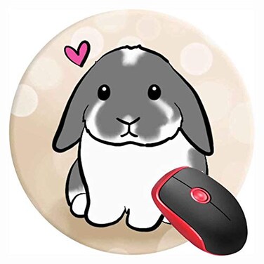 SUFPMP Mouse Pad Gray White Bunny Round Mousepad NonSlip Rubber Base Mouse Mat for Laptop and Computer