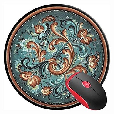 SUFPMP Mouse Pad Norwegian Rosemaling Round Mousepad NonSlip Rubber Base Mouse Mat for Laptop and Computer