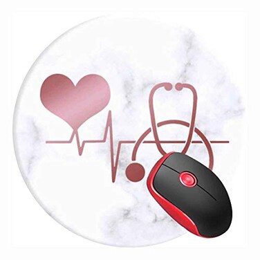 SUFPMP Mouse Pad Nurse Doctor Heart Stethoscope Marble Round Mousepad NonSlip Rubber Base Mouse Mat for Laptop and Computer