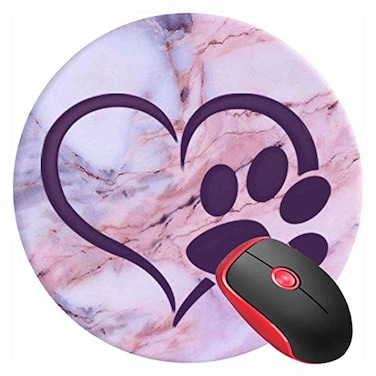 SUFPMP Mouse Pad Purple Dog Cat Paw Heart Pink Round Mousepad NonSlip Rubber Base Mouse Mat for Laptop and Computer