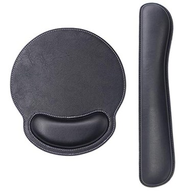iVeze Mouse Pads with Wrist Support and Keyboard Wrist Rest Pad SetErgonomic PU Leather Mouse Pad for Laptop ComputerNon Slip Base Comfortable Mousepad Raised Memory Foam Easy Typing Pain Relief Black