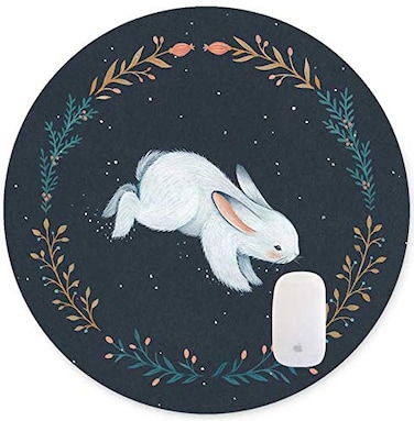 Qien BaiSei NonSlip Rubber Round Mouse PadCute White Rabbit Design Round Mouse pad 787 inch x 787 inch
