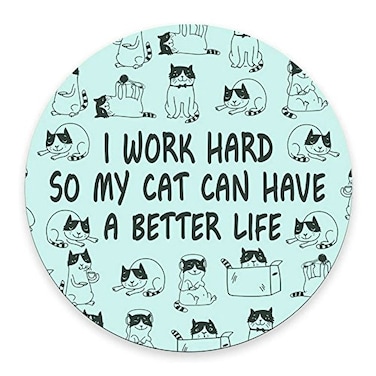 pingpi Round Mouse Pad Funny Cat Mousepad New Job Present Office Decor Cat Mouse Pad Cat Lady Present for Coworker Cubicle Decor Office Supplies Cute Fun I Work Hard So My Cat Can Have A Better Life