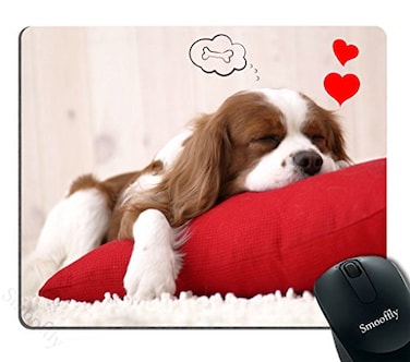 Smooffly Funny Dog Mouse Pad Red Cute Puppy Sleeping on a Pillow Dreaming of a Bone Personality Desings Gaming Mouse Pad