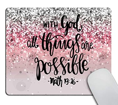 Smooffly Gaming Mouse Pad Custom with God All Things are Possible Motivational and Inspirational Quote Personality Desings Computer Mouse Pad