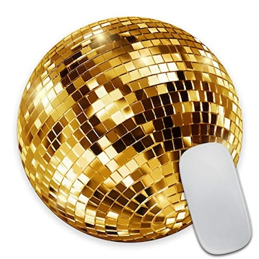Smooffly Gold Disco Ball Round Mouse Pad Custom Cute Mouse Pad Sequin Disco Coaster Circular for Computers Laptop