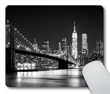Smooffly New York Gaming Mouse Pad CustomThe Manhattan Skyline and Brooklyn Bridge at Night in Brooklyn Personalized Rectangle Mouse Pad