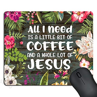 SSOIU All I Need Today is A Little Bit of Coffee and A Whole Lot of Jesus Quote Wood Rustic Mouse PadChristian Bible Verse Scripture Quote