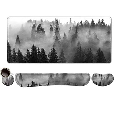 ToLuLu Extended Gaming Mouse Pad Memory Foam Ergonomic Keyboard Mouse Wrist Rest Support Set Large Desk Mat with Stitched Edges NonSlip Base Mousepad for Home Office Game Study Tree Forests