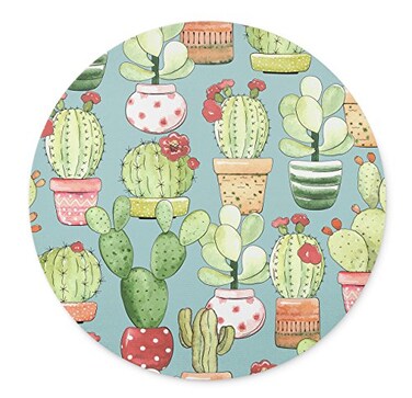 Qien BaiSei TuMeimei NonSlip Rubber Round Mouse Pad Cacti in pots on Turquoise