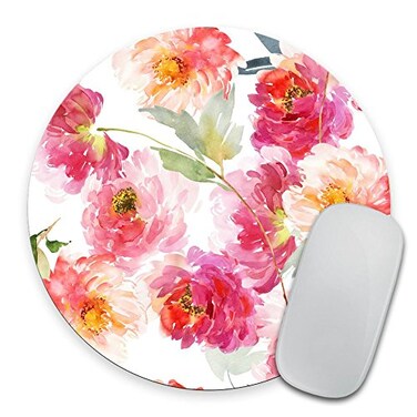 pingpi Watercolor Floral Desk Set Fabric Mouse Pad Desk Set Office Set Coaster Set Round Mouse Pad White Flowers Business Present