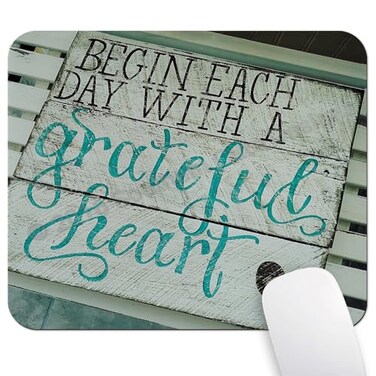 Wknoon Gaming Mouse Pad Custom Begin Each Day with A Grateful Heart Quotes Rustic Turquoise Wood Design Inspirational Bible Verse Scripture Quote Mouse Pads