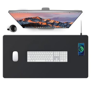 Qidngknd Mouse Pad with Wireless Charging PU Leather Fast Charging Gaming Mouse Pad Waterproof AntiSlip Surface Easy Clean Office Table Mat 32L x 16W x 015H inches BlackRight Side Charging Port