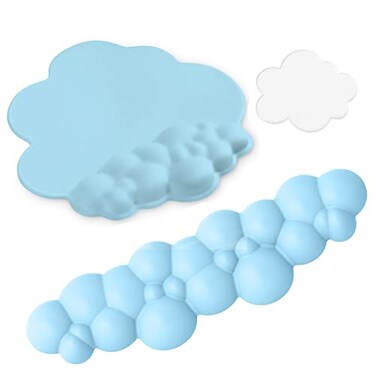 ATTACK SHARK Cloud Wrist Rest Keyboard Cloud Mouse Pad Wrist Support Ergonomic Gaming Arm Wrist Rest for Desk Computer Keyboard Cloud Drink Coaster and Simple Mouse Pad Blue
