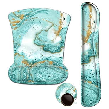 ARTSO ArtSo Keyboard Wrist Rest and Mouse Pad with Wrist Support Ergonomic Mouse Pad Durable Comfortable Lightweight for Easy Typing Pain Relief Memory Foam Keyboard Mousepad Set Teal Turqoise Marble