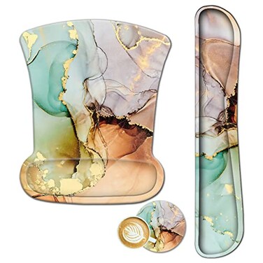 ARTSO ArtSo Keyboard Wrist Rest Mouse Pad with Wrist Rest Support Ergonomic Coaster 3in1 Set NonSlip Base Memory Foam Mousepad Easy Typing Pain Relief Abstract Art Marble