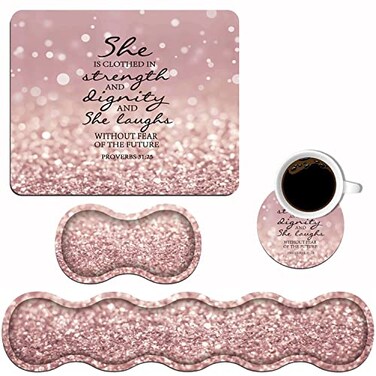 TBXOSTN Ergonomic Keyboard Wrist Rest and Mouse Pad Wrist Rest Set with Coasters 4Pcs NonSlip Rubber Base for Home Office Working Studying Easy Typing Pain Relief Bible Verses Proverbs 3125