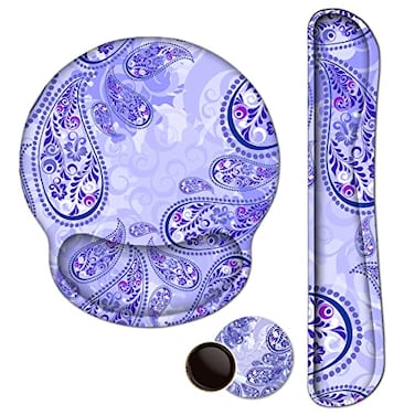 iVeze Keyboard Wrist Rest Pad and Mouse pad with Wrist Rest Support Set Non Slip Base Wrist Support Mousepads with Ergonomic Comfy Gel Memory Foam for Home Office Efficient WorkingPurple Paisley