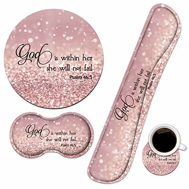 ERWYTYIOI Keyboard Wrist Rest and Mouse Pad Wrist Rest Set with Coasters Memory Foam Easy Typing Pain Relief 4Pcs Keyboard Mouse Pad Set for Computer Laptop Home Office Quote Bible Verse Psalm 465