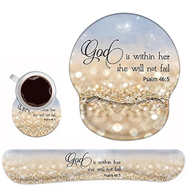 FQTBCEARI Keyboard Wrist Rest and Mouse Pad Wrist Rest Support Set with Coasters NonSlip PU Base for Gaming and Office Comfortable Lightweight for Easy Typing Pain Relief Quote Bible Verses Psalm 465
