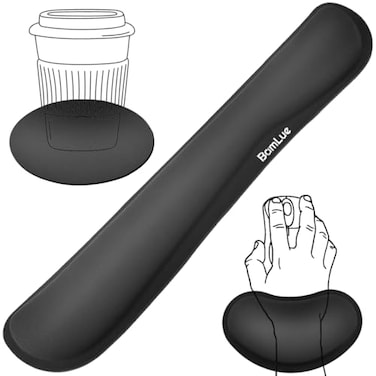 BamLue Keyboard Wrist Rest Memory Foam Pad Set for Easy Typing Pain Relief for Laptop Office Home Ergonomic Sets for Keyboard Gel Mouse Wrist Rest Smooth Fiber Cushion Wrist SupportBlack