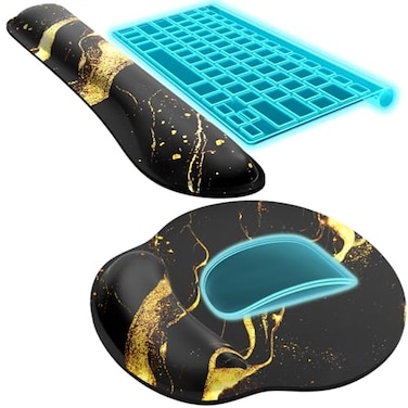KTRIO Ergonomic Keyboard Wrist Rest and Mouse Pad with Wrist Rest Set Memory Foam Wrist Support for Typing Gaming Office and Home Use Black Gold