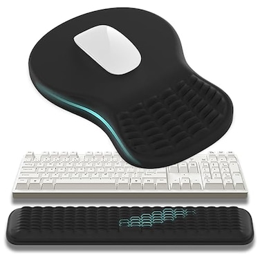 MEKASS Ergonomic Mouse Pad and Keyboard Wrist Rest Set Super Soft Memory Foam Desk Wrist Support for Computer Keyboard NonSlip Arm Palm Rests Cushion for Typing Gaming Office Laptop Mac Black