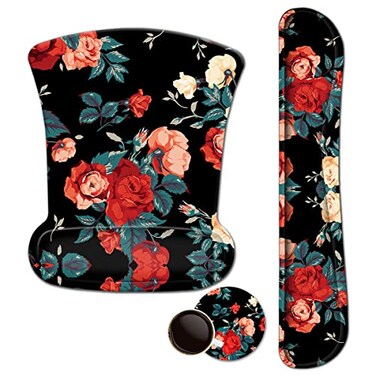 iVeze Mouse Pad with Wrist Support and Keyboard Wrist Rest Pad SetErgonomic Mouse Pads for Computers LaptopNonSlip Comfortable Mousepad wRaised Memory Foam for Easy Typing Pain Relief Retro Flower