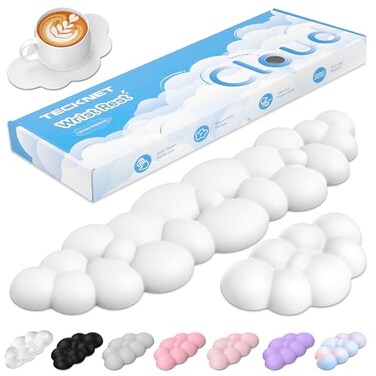 TECKNET Cloud Keyboard Wrist Rest Set Cloud Wrist Rest with NonSlip Base PU Leather Wrist Pad for Keyboard with Ergonomic Memory Foam for Computer Laptop Office Gaming and Pain Relief White