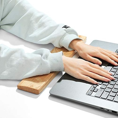 CatFairy Wooden Keyboard Wrist Rest and Mouse Pad Solid Wood Palm Guard for Keyboard and Mouse Ash Wood Fraxinus Excelsior 142in